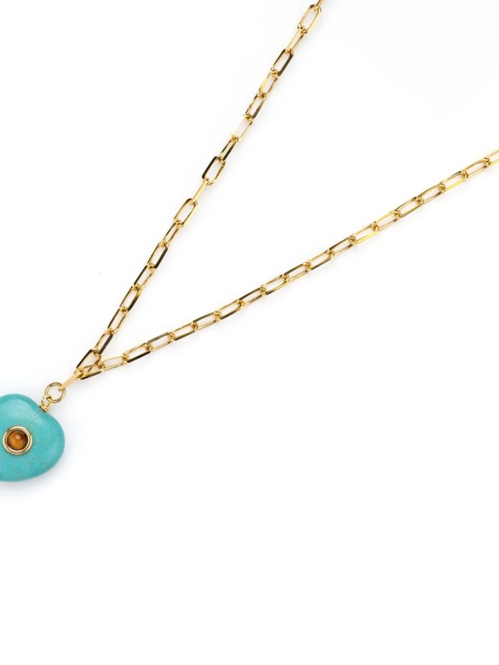 Gold Chain Necklace with Turquoise Heart Charm by Mayamar - Picture 3 of 5